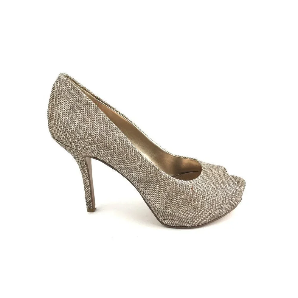 Nine West Gold Metallic Peep Toe Heels Size 7M